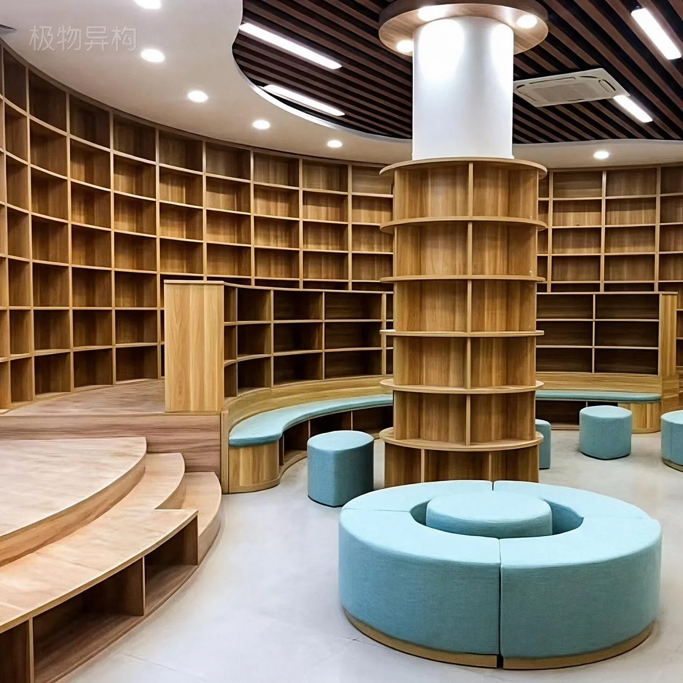 Large Curved Display Bookshelf & Cabinet