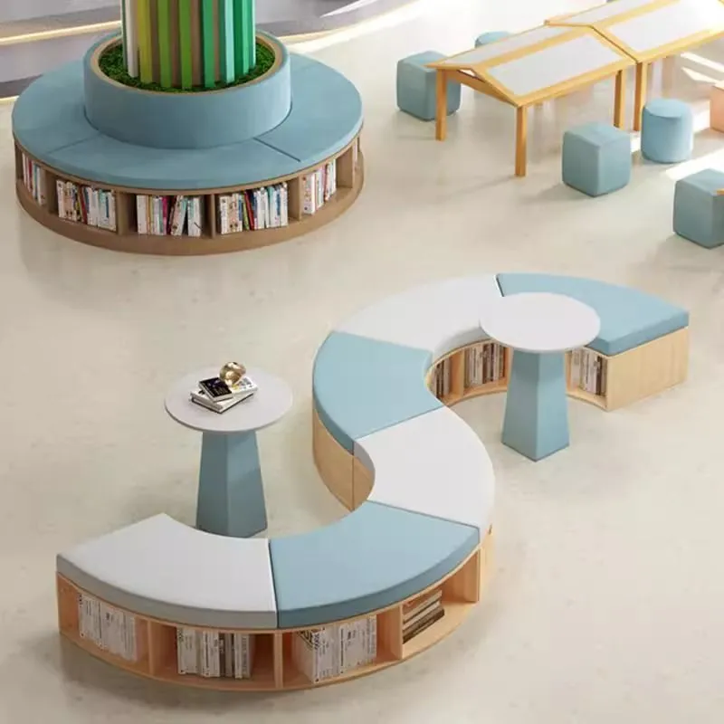 Curved Bookshelf & Bench Reading Zone