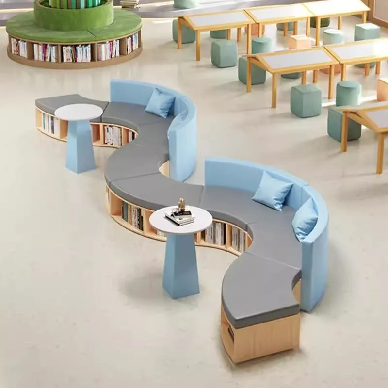 Curved Bookshelf & Bench Reading Zone
