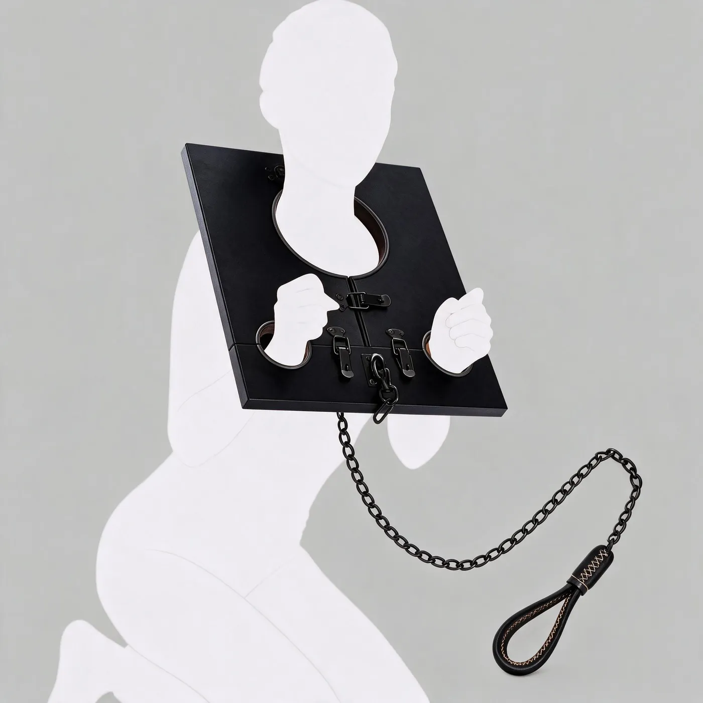 Neck & Wrist Pillory Restraint Board with Chain Leash