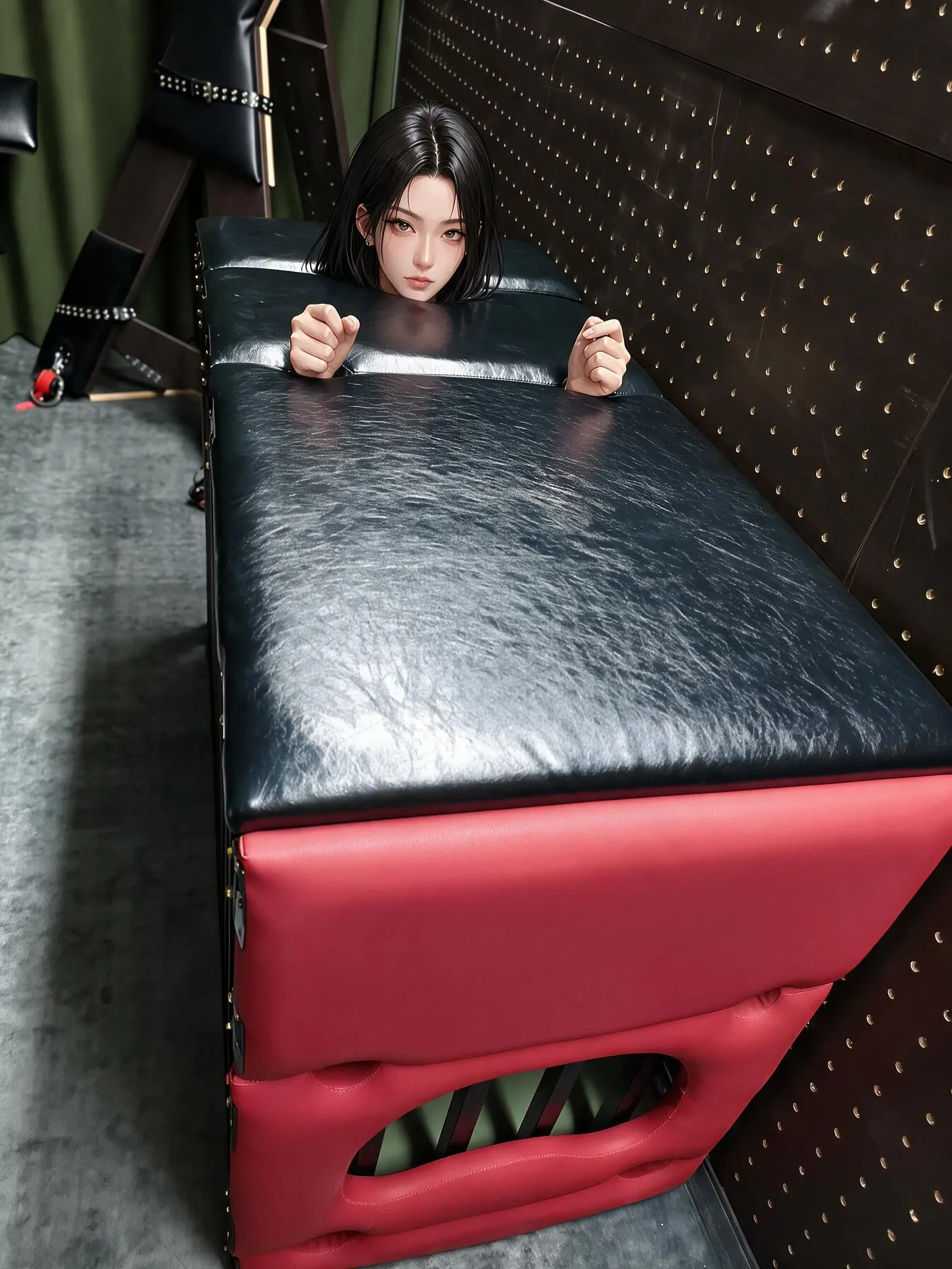 Padded Cage Bench with Studded Leather Top