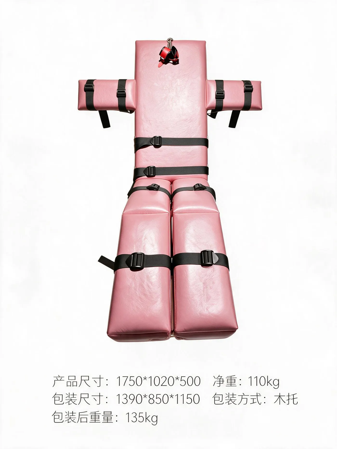 Floor-Type Bondage Bed with Multi-Point Restraint Straps and Split Leg Sections