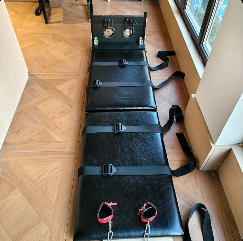 Folding Bondage Bed with Head Pillory, Restraint Straps and Cuffs