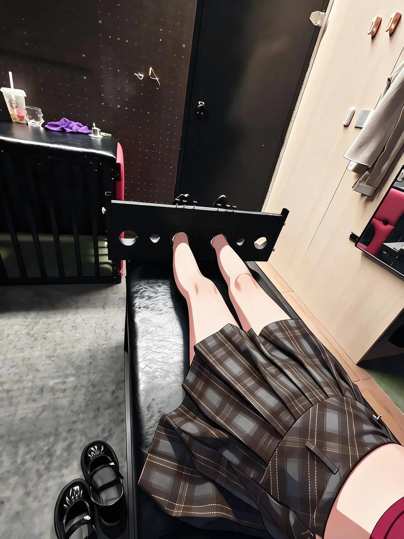 Bondage Bed with Padded Platform and Perforated Stock Panel