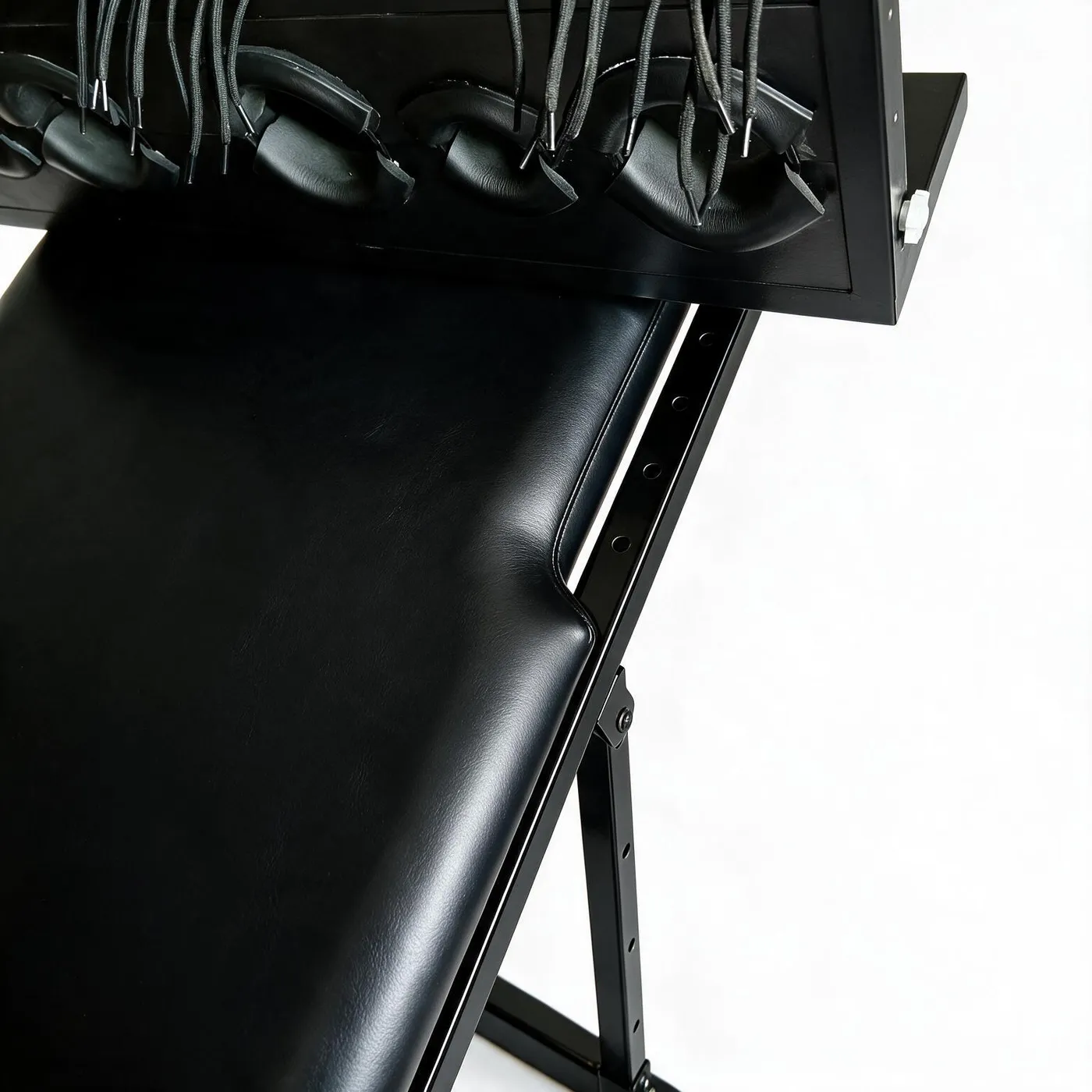 Bondage Bed with Padded Platform and Perforated Stock Panel